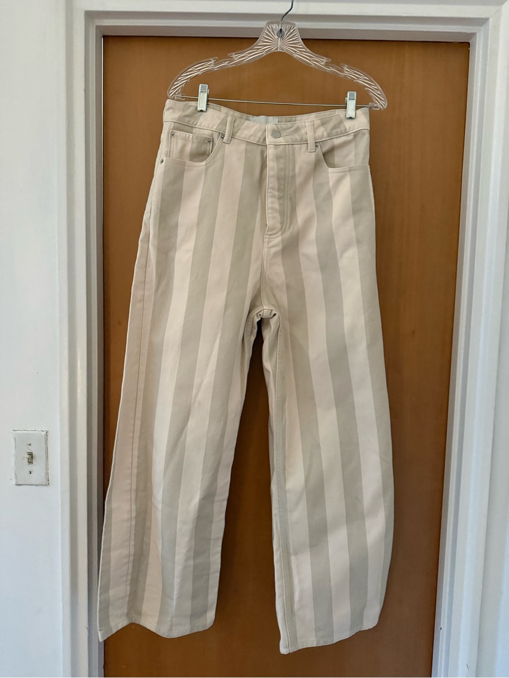 Nanushka Cream Striped High-Rise Wide Pants